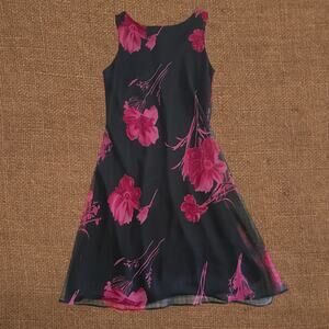 Black and pink floral slip dress vintage Y2K, whimsigoth fairycore romantic